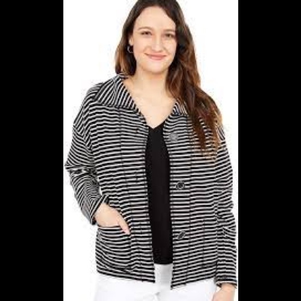 Elliott Lauren Get In Line Knit Jacket Raw Edge Seaming Size XS Black/White